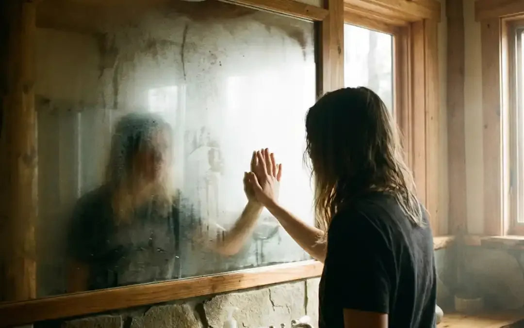 woman in front of a foggy mirror